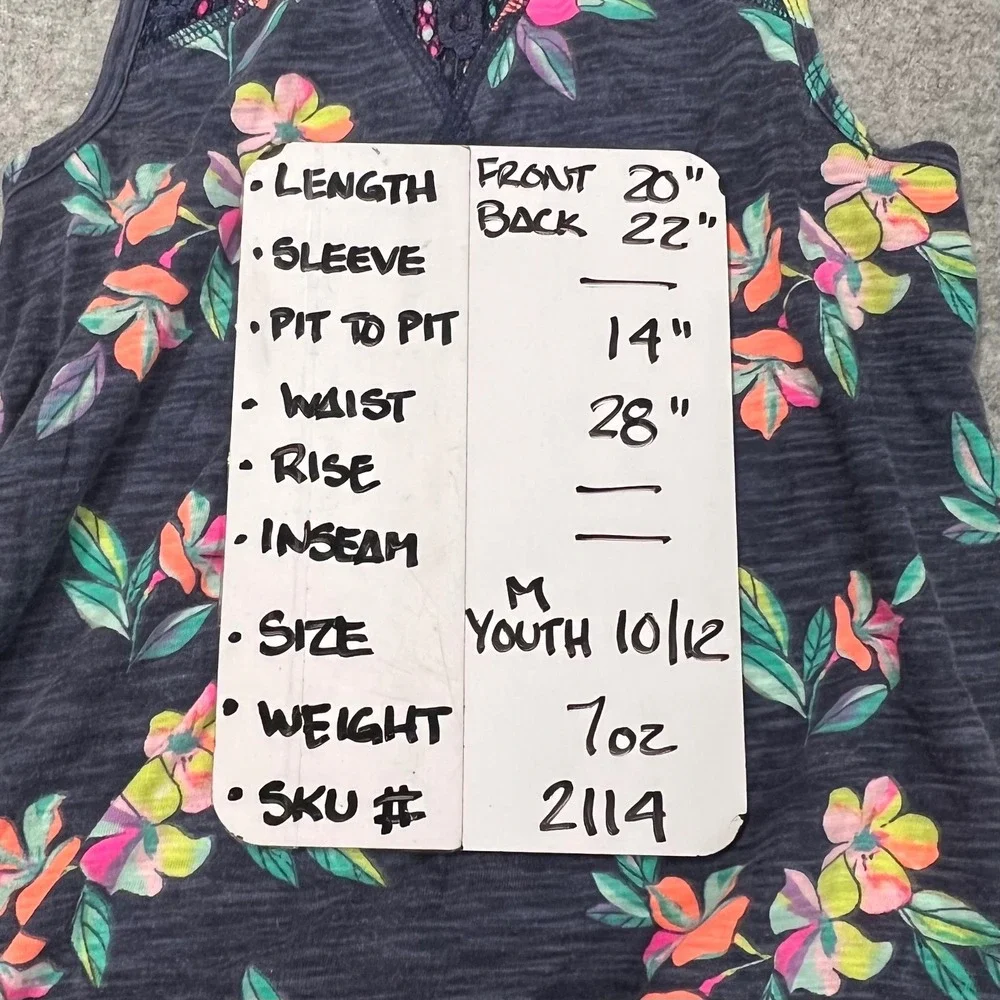 Arizona Jean Co Girls Floral Racerback Tank Top Lace Back Navy Size M‎ 10/12